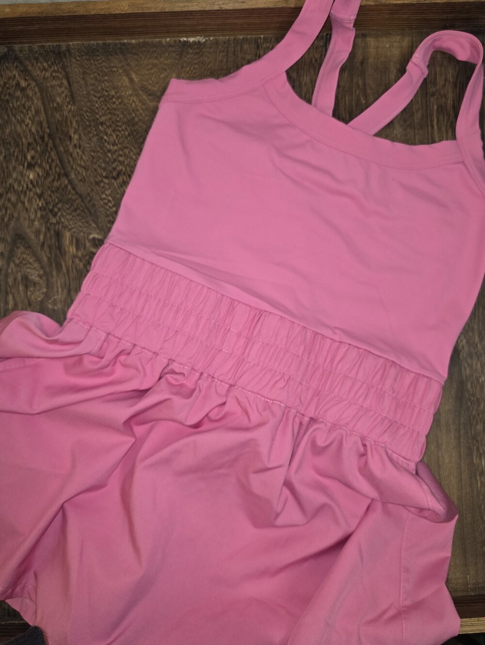 Pink Sleeveless Romper with Smocked Waist